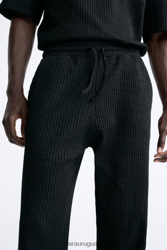 Zara pantalones jogging de canalé hombres H6RHL2963 negro ropa