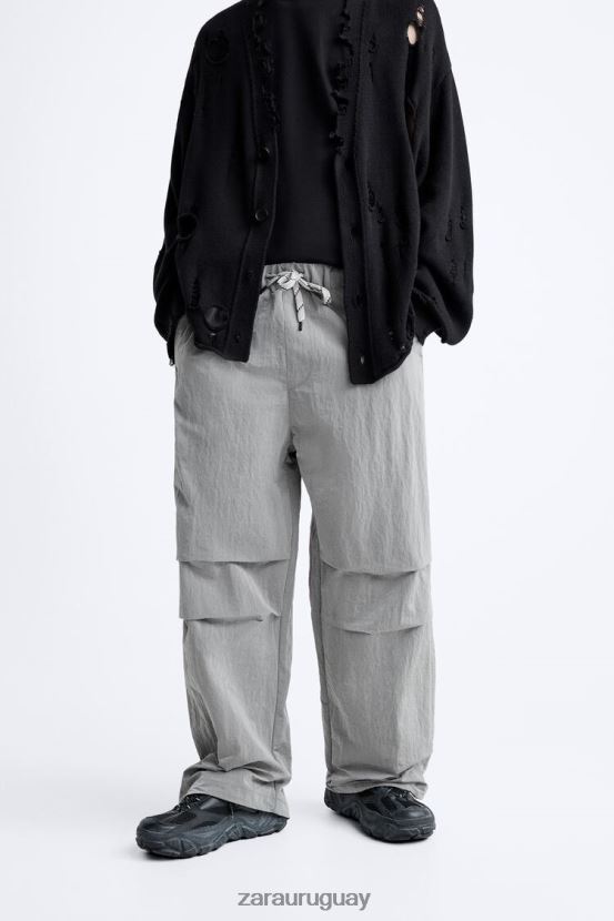 Zara pantalones técnicos de paracaídas hombres H6RHL2953 plata ropa