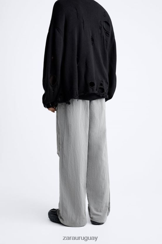 Zara pantalones técnicos de paracaídas hombres H6RHL2953 plata ropa