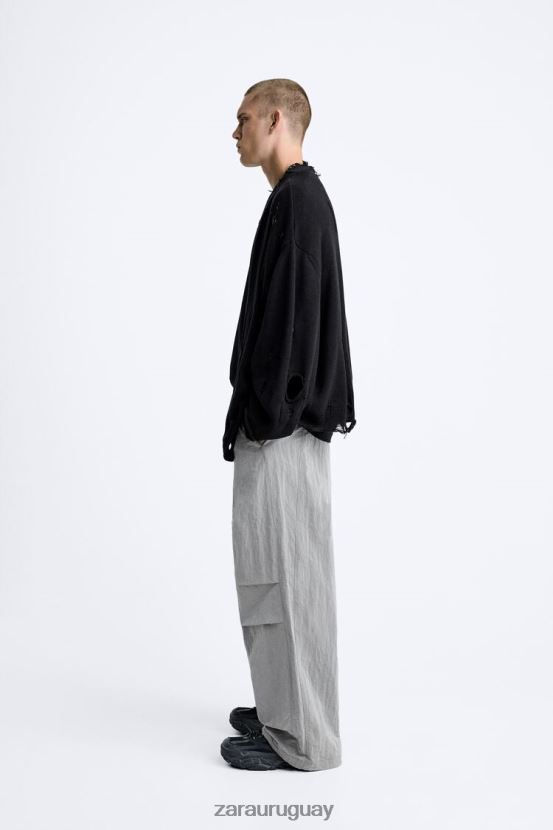 Zara pantalones técnicos de paracaídas hombres H6RHL2953 plata ropa
