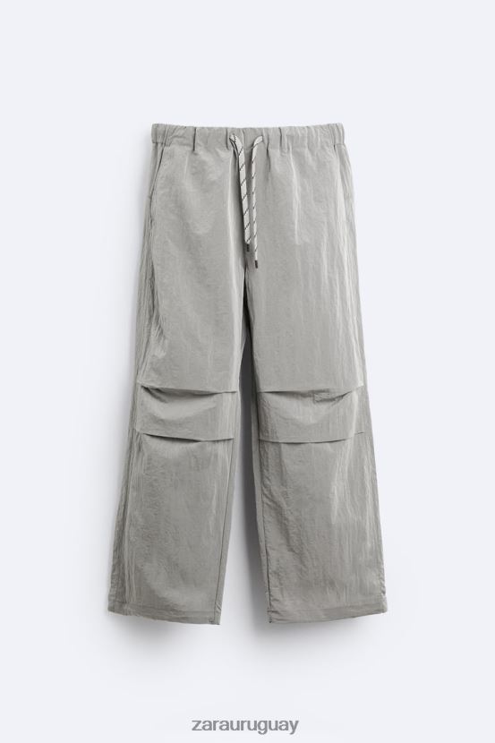 Zara pantalones técnicos de paracaídas hombres H6RHL2953 plata ropa