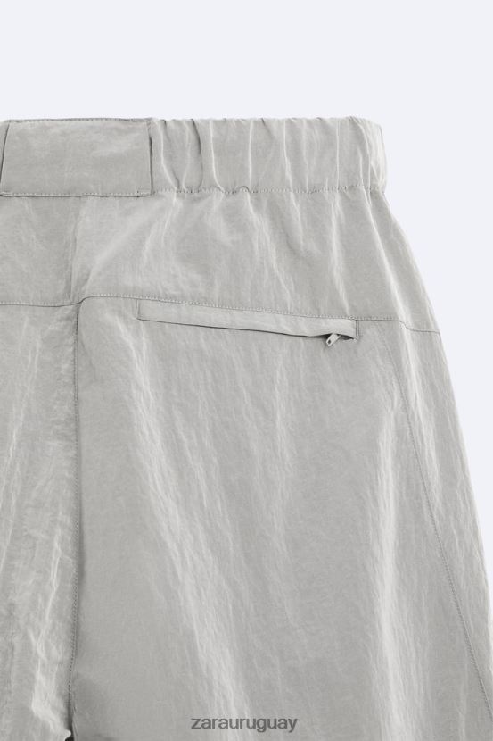 Zara pantalones técnicos de paracaídas hombres H6RHL2953 plata ropa