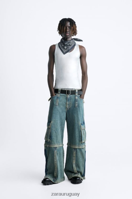 Zara jeans cargo removibles hombres H6RHL21103 azul verde ropa