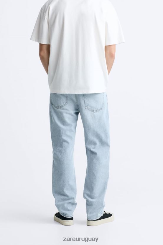 Zara jeans rectos rotos hombres H6RHL21090 azul medio ropa