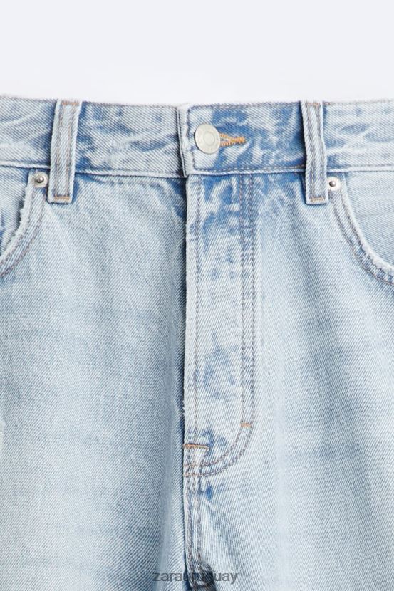 Zara jeans rectos rotos hombres H6RHL21090 azul medio ropa