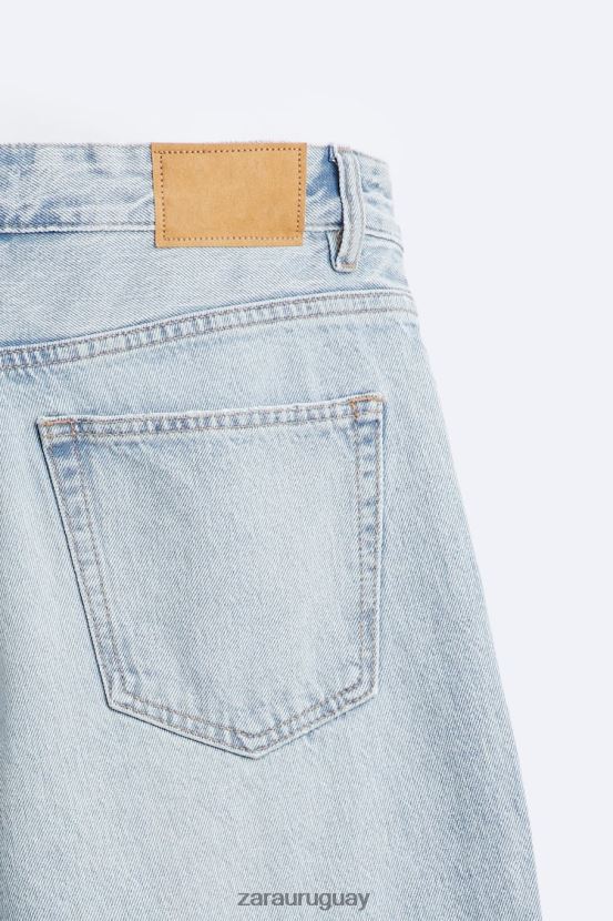 Zara jeans rectos rotos hombres H6RHL21090 azul medio ropa