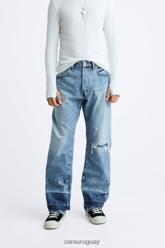 Zara jeans rotos relajados hombres H6RHL21092 azul medio ropa
