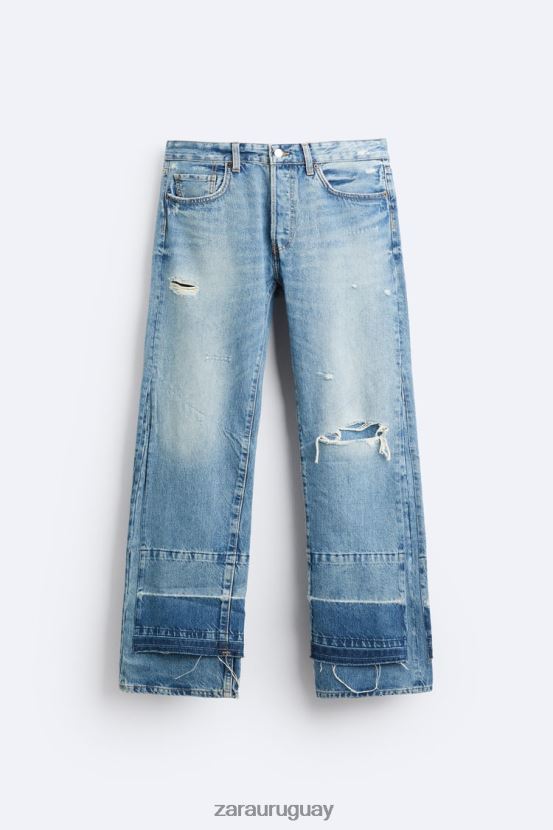 Zara jeans rotos relajados hombres H6RHL21092 azul medio ropa
