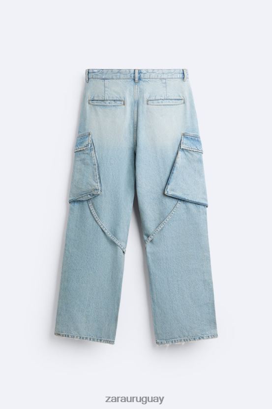 Zara vaqueros cargo de corte ancho hombres H6RHL21102 azul verde ropa