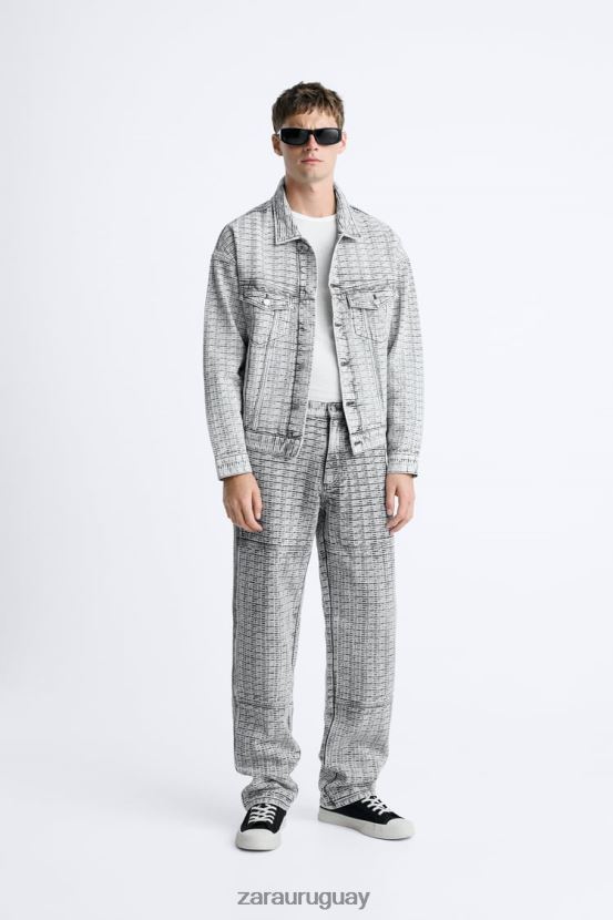 Zara vaqueros con jacquard geométrico hombres H6RHL21089 gris ropa