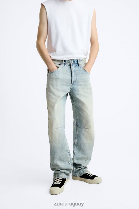 Zara vaqueros vintage con cremallera hombres H6RHL21086 azul claro ropa