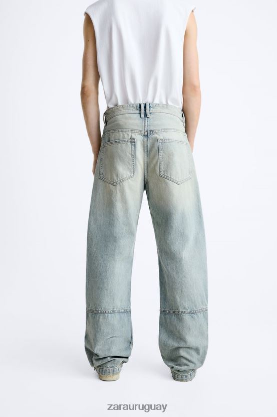 Zara vaqueros vintage con cremallera hombres H6RHL21086 azul claro ropa