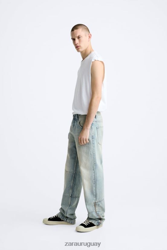 Zara vaqueros vintage con cremallera hombres H6RHL21086 azul claro ropa