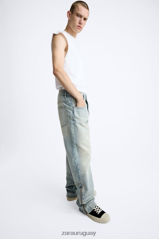Zara vaqueros vintage con cremallera hombres H6RHL21086 azul claro ropa