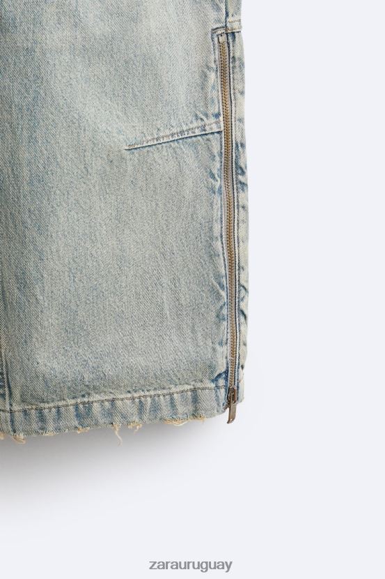 Zara vaqueros vintage con cremallera hombres H6RHL21086 azul claro ropa