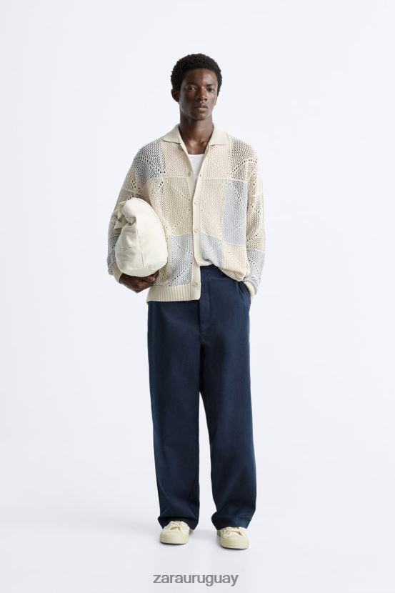 Zara cárdigan de crochet texturizado hombres H6RHL21043 piedra ropa
