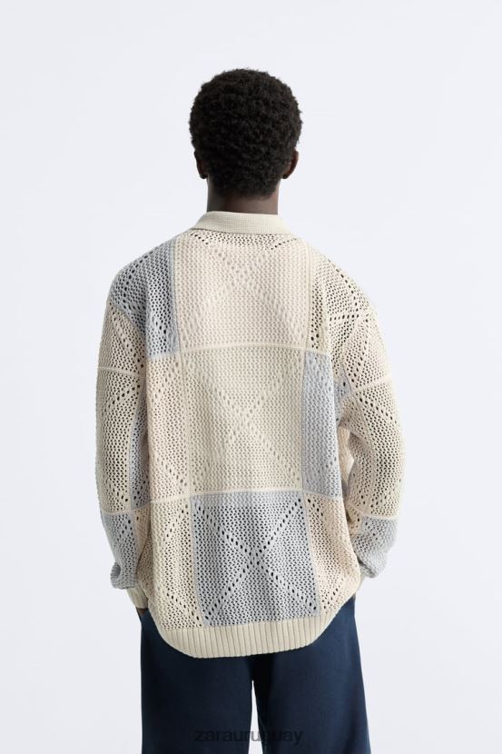 Zara cárdigan de crochet texturizado hombres H6RHL21043 piedra ropa