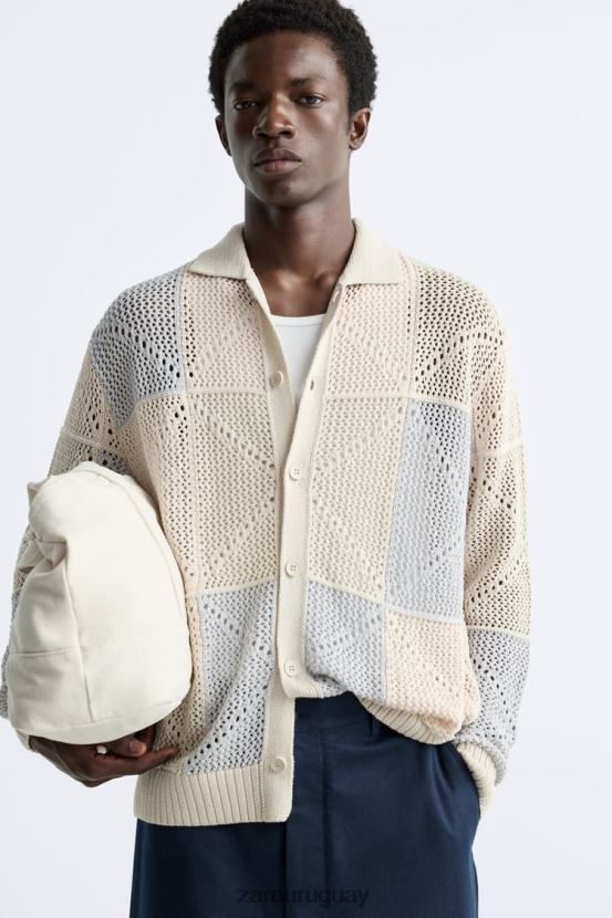 Zara cárdigan de crochet texturizado hombres H6RHL21043 piedra ropa