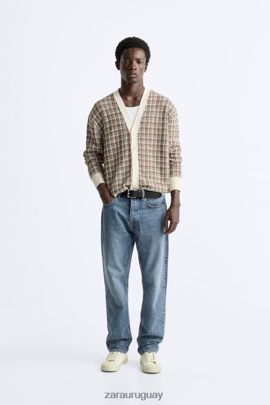 Zara cárdigan de jacquard a cuadros hombres H6RHL21044 crudo ropa