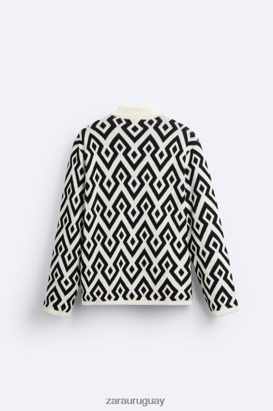 Zara cárdigan de punto en jacquard geométrico hombres H6RHL21046 crudo ropa