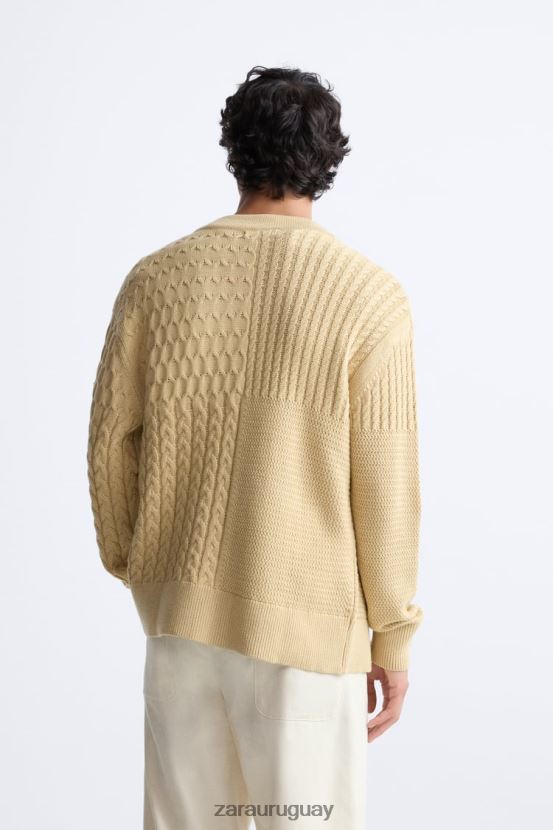 Zara cárdigan de punto mixto hombres H6RHL21041 arena ropa
