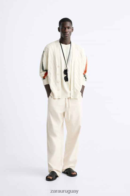 Zara cárdigan tejido con textura hombres H6RHL21042 crudo ropa