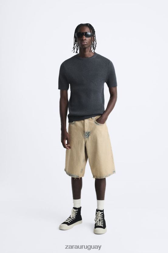 Zara camiseta ajustada de punto hombres H6RHL21038 carbón ropa