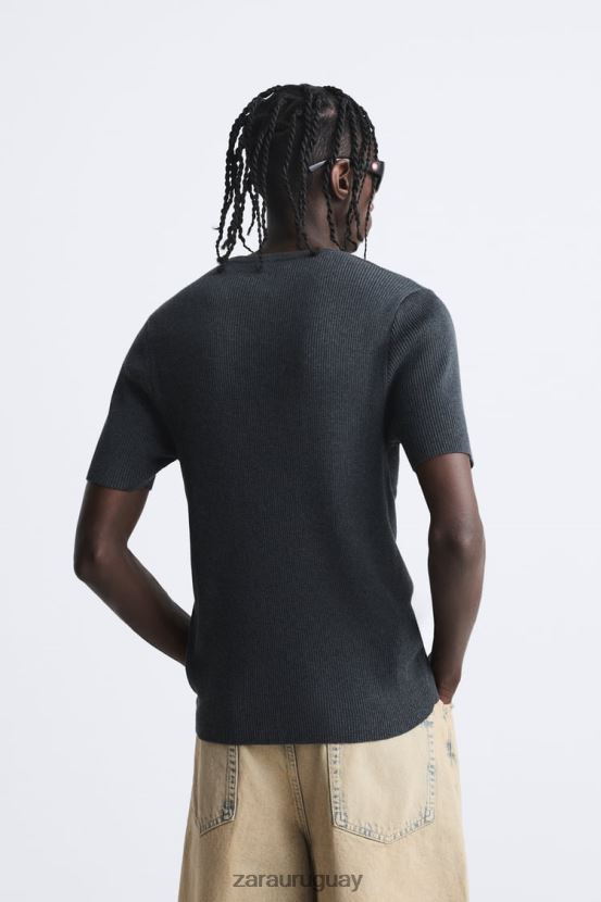 Zara camiseta ajustada de punto hombres H6RHL21038 carbón ropa