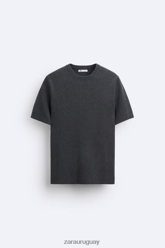 Zara camiseta ajustada de punto hombres H6RHL21038 carbón ropa