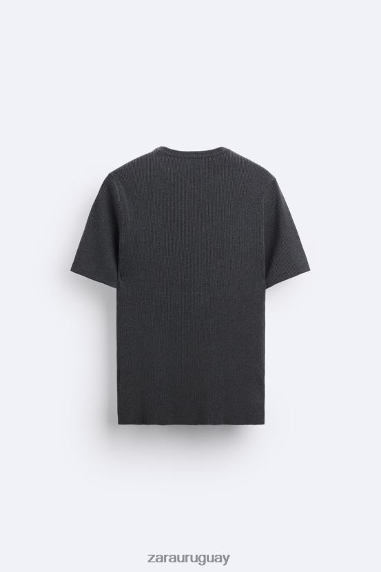 Zara camiseta ajustada de punto hombres H6RHL21038 carbón ropa