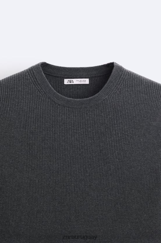 Zara camiseta ajustada de punto hombres H6RHL21038 carbón ropa