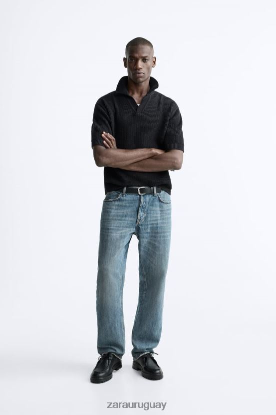 Zara polo tejido a crochet hombres H6RHL21025 negro ropa