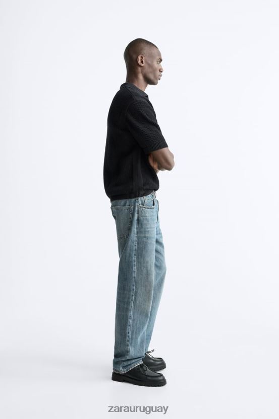 Zara polo tejido a crochet hombres H6RHL21025 negro ropa