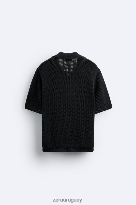 Zara polo tejido a crochet hombres H6RHL21025 negro ropa