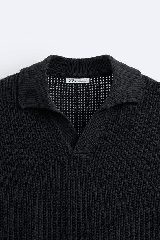 Zara polo tejido a crochet hombres H6RHL21025 negro ropa
