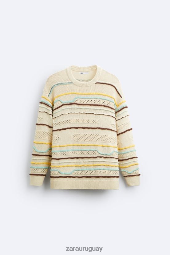 Zara suéter texturizado a rayas hombres H6RHL21031 crudo ropa