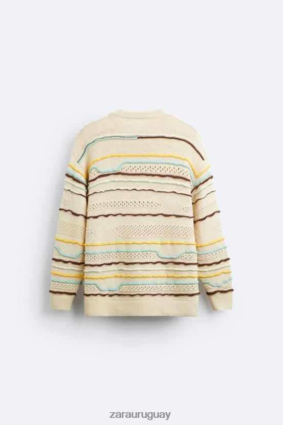 Zara suéter texturizado a rayas hombres H6RHL21031 crudo ropa