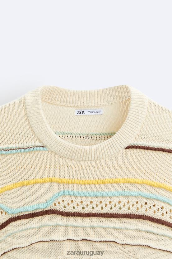 Zara suéter texturizado a rayas hombres H6RHL21031 crudo ropa