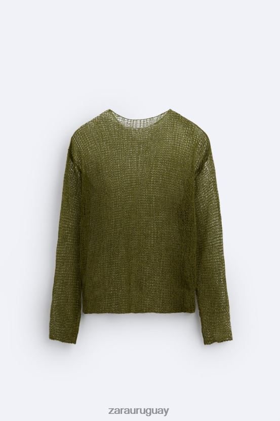 Zara suéter texturizado de malla hombres H6RHL21035 verde ropa
