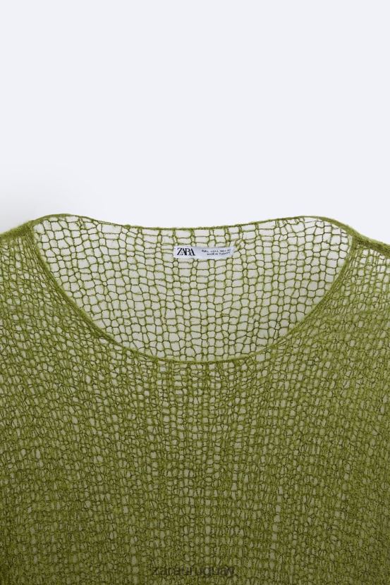 Zara suéter texturizado de malla hombres H6RHL21035 verde ropa