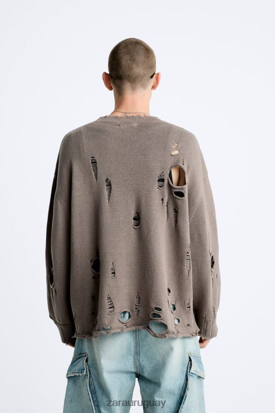 Zara suéter texturizado roto hombres H6RHL21029 piedra ropa