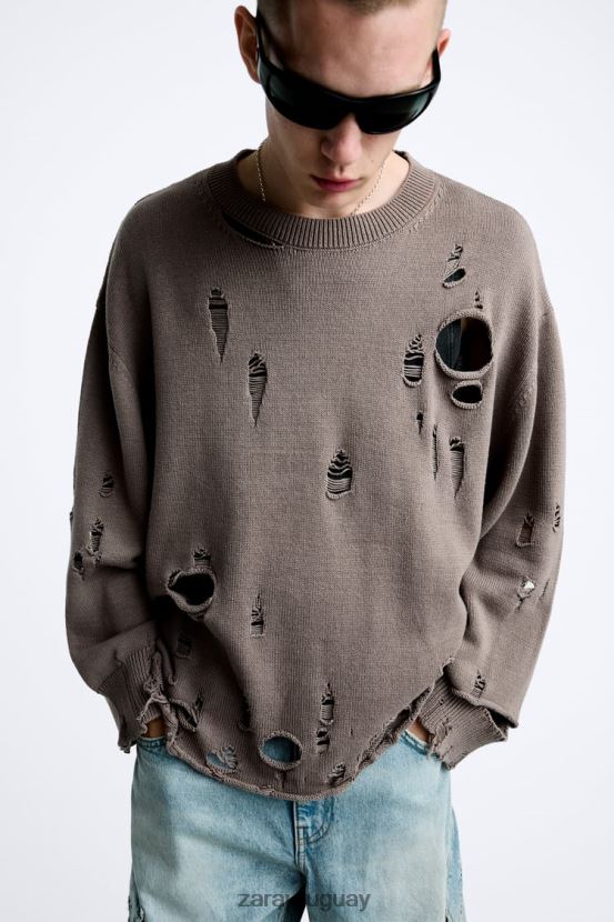 Zara suéter texturizado roto hombres H6RHL21029 piedra ropa