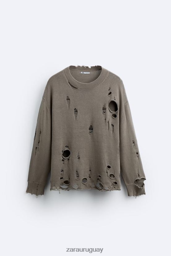 Zara suéter texturizado roto hombres H6RHL21029 piedra ropa