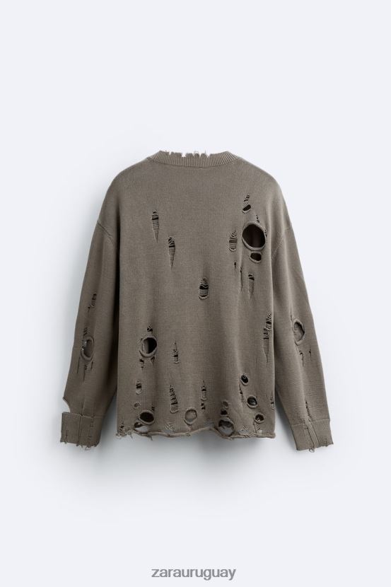 Zara suéter texturizado roto hombres H6RHL21029 piedra ropa