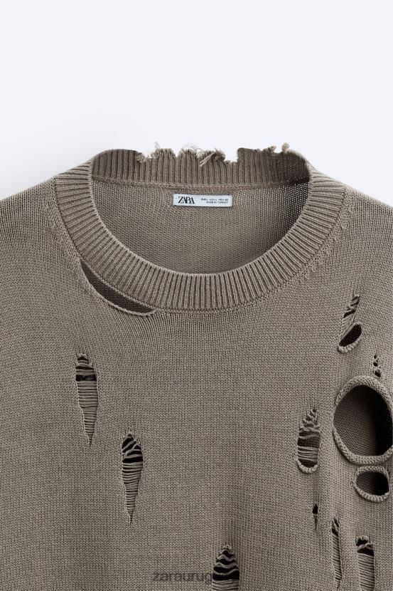 Zara suéter texturizado roto hombres H6RHL21029 piedra ropa