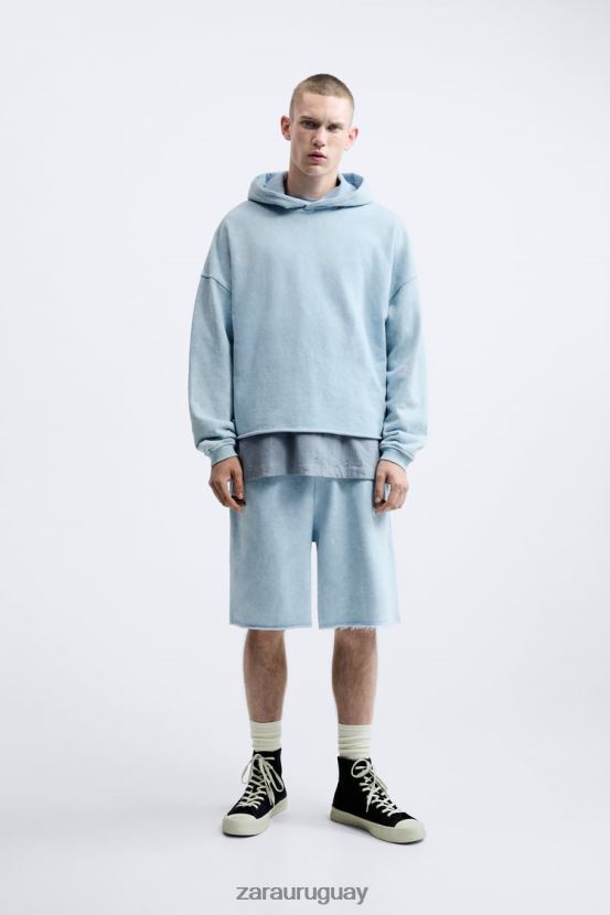 Zara pantalones cortos tipo jogging lavados hombres H6RHL21084 azul blanco ropa