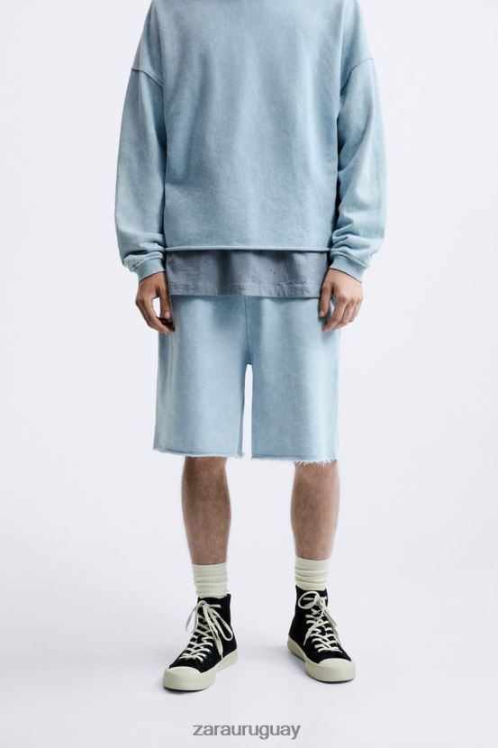 Zara pantalones cortos tipo jogging lavados hombres H6RHL21084 azul blanco ropa