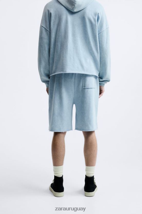 Zara pantalones cortos tipo jogging lavados hombres H6RHL21084 azul blanco ropa