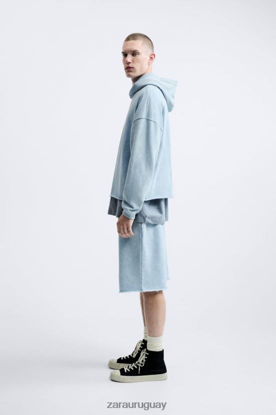 Zara pantalones cortos tipo jogging lavados hombres H6RHL21084 azul blanco ropa