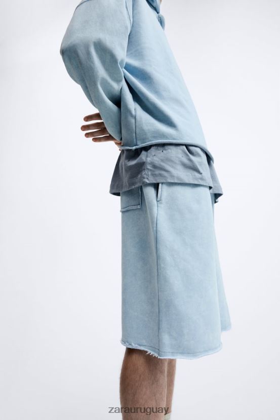 Zara pantalones cortos tipo jogging lavados hombres H6RHL21084 azul blanco ropa